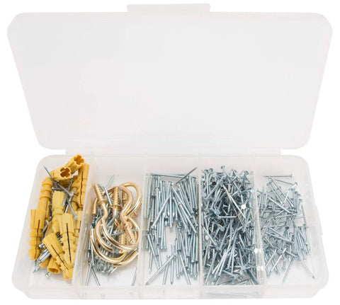 Open organizer tote showing assorted metal fasteners, compartments for home use. Organize Your Craft Space With This Tote Organizer For 1000 Piece Home Fastener Assortment Two Empty Trays And A Snap Tight Latch Portable Storage For Beads Buttons Fishing Tackle And More.