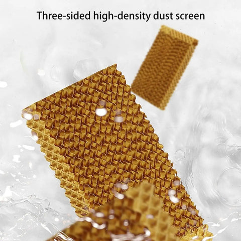 Portable Evaporative Air Cooler And Humidifier With Three Speed Settings Cool Air Blower showing honeycomb dust screen in water.