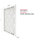 Pleated 12x24x1 Air Filter MERV 11 For Home HVAC Furnace, Pack Of 4, side view with dimensions, reduces allergens and dust