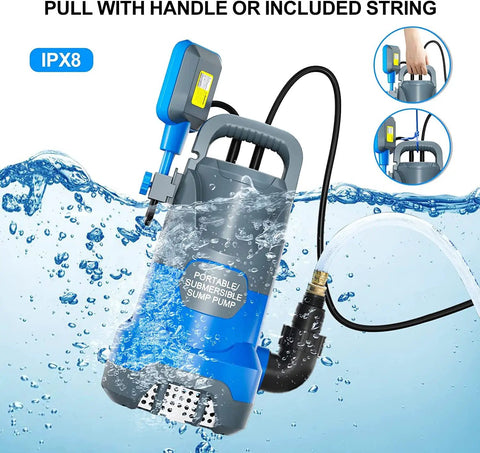 Sump Pump Submersible Beast 3500 GPH 750W Portable Transfer Electric Utility Water Pump With Automatic Float Switch underwater.