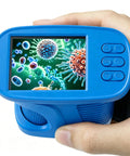 1000X HD Digital Handheld Microscope For Kids With 2.4 Inch IPS Screen Kid Friendly Portable Home Science Toy For Clear Macro And Micro Views Built In Camera For Quick Photos Perfect For Curious Little Explorers, blue handheld unit in hand