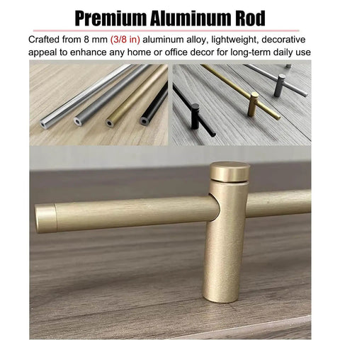 Anti Fall Shelf Lip Guard Fence Set 4 Pack 27 Inch Aluminum Rods in gold, silver, black finish for home or office racks.