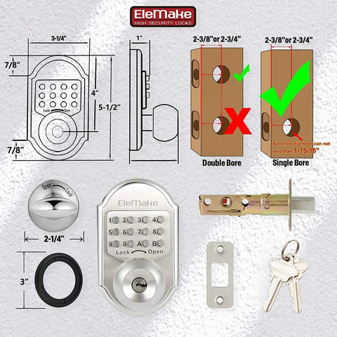 Diagram and components of Keyless Entry Door Lock With Keypad And Deadbolt Stainless Steel 304 Mechanical Lock For Home Or Apartment