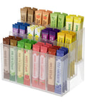 Three Tier Drink Packet Organizer Rack With Twelve Compartments Sugar Packets Powdered Drink Mix Holder filled with assorted packets