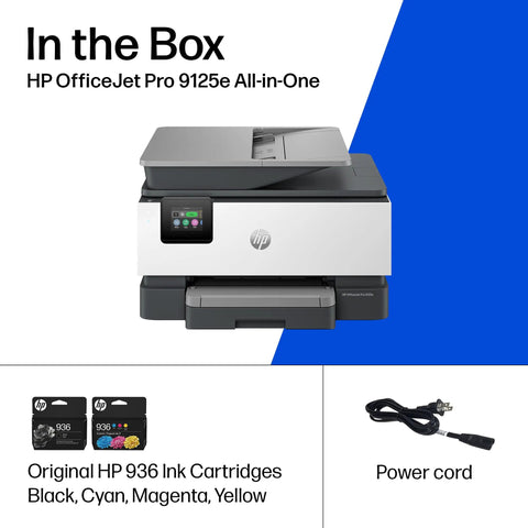 OfficeJet Pro 9125e Wireless All In One Color Inkjet Printer with ink cartridges and power cord