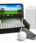 Reflective Golf Ball Tracking Dots For Launch Monitors And Golf Simulators 200 Pack with golf ball and club in box