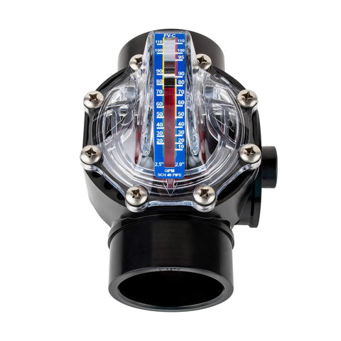 FlowVis FV-C Pool Flow Meter And Check Valve Inline 2 By 2.5 Inch Reads GPM Or Optional LPM