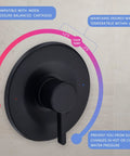 Matte black shower and tub trim kit with a single lever handle, compatible with Moen Posi-Temp valve.