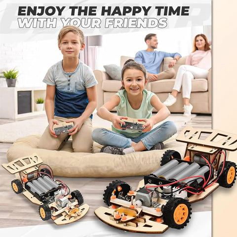 Self-Centering Steering RC Car Kit for STEM Projects, DIY Engineering Toy for Kids Ages 8-12, Drifting Action, Kid-Friendly Builds, Learn Coding, Hands-On STEM Kit for Young Makers, wood RC cars
