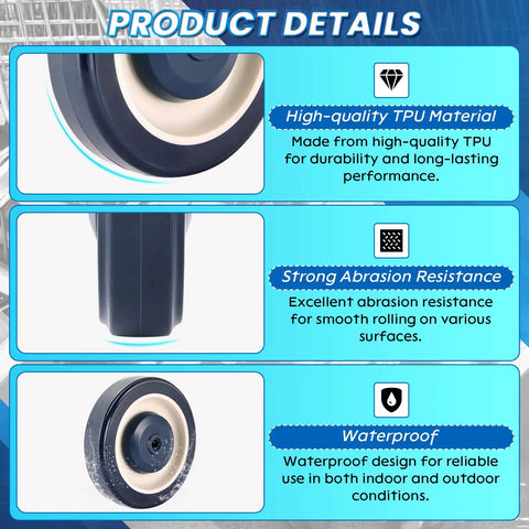 Product details of 16 Pack 5 Inch Shopping Cart Casters With Axles Bolts Silent Blue Polyurethane Wheels waterproof design