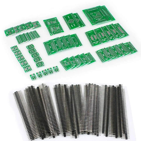 12 Types SMD To DIP Adapter PCB Proto Board Kit With SOP8 SOP10 SOP14 SOP16 SOP20 SOP24 SOP28 0402 0603 0805 SMT and pin headers