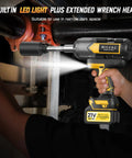 Badass Cordless Impact Wrench Cracks 1200 Nm Legit Torque 1/2 Inch Brushless Impact Gun Kit with built-in LED light for dark spaces.