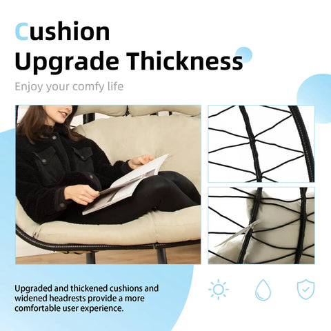 Close-up of Egg Chair With Stand Hammock Swing Chair Foldable Hanging Loveseat For Indoor Or Outdoor Use Cozy Hangout Vibe UV resistant with upgraded cushions