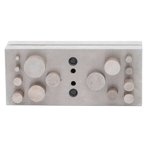 Disc Cutter Punch Set 14Pcs for Jewelry Making and Metal Gasket Punching; steel block with assorted round punches and dies.
