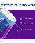 7-Cup Water Filter Pitcher With Faster Filtration, LockFit Cap, NSF Certified to Reduce Microplastics and Chlorine, White