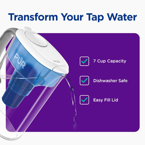 7-Cup Water Filter Pitcher With Faster Filtration, LockFit Cap, NSF Certified to Reduce Microplastics and Chlorine, White