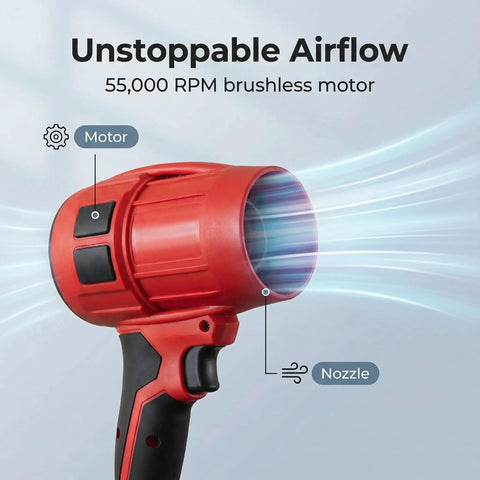 Close-up of 21V Cordless Leaf Blower with Dual 4.0Ah Batteries, Brushless Motor, Turbo Power For Quick Yard Cleanup, nozzle view