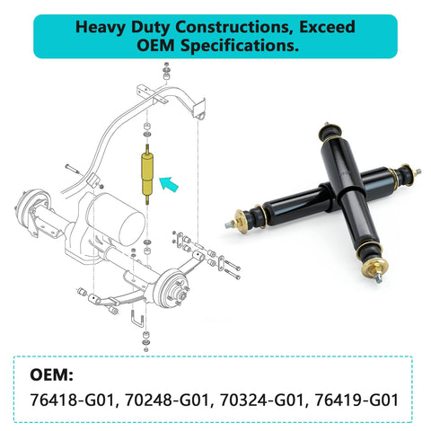 Diagram and photo of Golf Cart Shocks Front And Rear For EZGO TXT 1994 Up Gas And Electric Models Replacement Absorbers