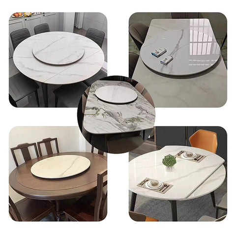 Round Rotating Serving Plate With Non Slip Marble Surface 12mm Thick Lazy Susan Kitchen Turntable on various tables