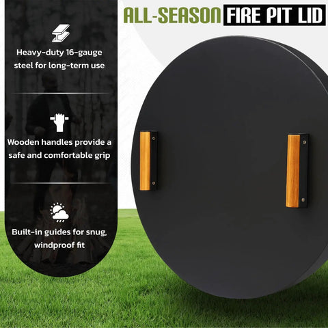Smokeless Fire Pit Accessories Kit 27.5-Inch Lid With Dual Wood Handles on Grass, Yukon Solo Stove Compatible