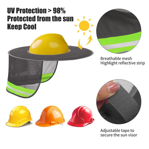9 Piece Hella Solid Hard Hat Sun Shade With Reflective Strip And Full Brim Mesh Neck Cover For Long Day Shifts Keep Your Face Cool In High Visibility Gray Slick Fit with adjustable tape