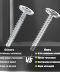 Comparison of Beefy Heavy Duty Self Drilling Screws For Metal Gauge 8 One And A Quarter Inch 410 Stainless Steel vs ordinary screws