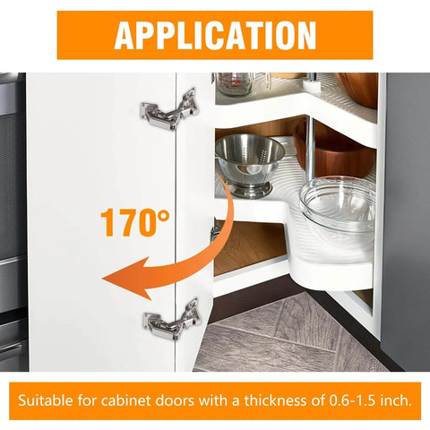Two Pack 170 Degree Concealed Door Hinges For Corner Kitchen Cabinets, Full Overlay Replacement Hardware With Damping Buffer