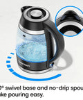 Fast 1.8L Electric Kettle 1500W For Quick Boil Tea Coffee With Removable Lid Auto Shut Off Boil Dry Protection Borosilicate Glass