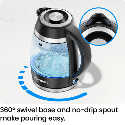 Fast 1.8L Electric Kettle 1500W For Quick Boil Tea Coffee With Removable Lid Auto Shut Off Boil Dry Protection Borosilicate Glass