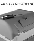 Portable 14 Liter Thermoelectric Cooler Warmer With 12 Volt DC Power showing convenient safety cord storage feature.