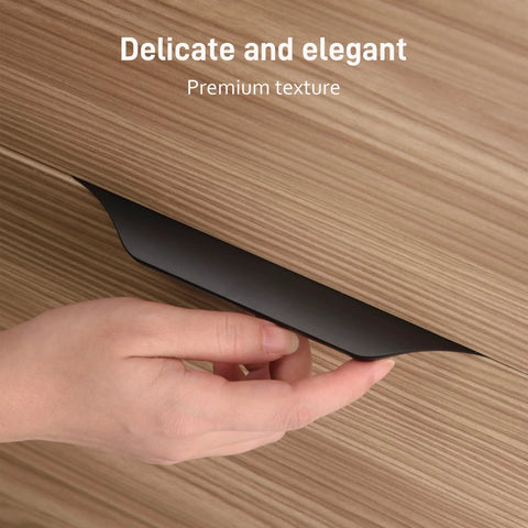 Hand pulling Edge Black Finger Pull for cabinets, concealed back mount aluminum handle, modern kitchen hardware, 5.9 inch.