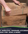 Inserting PreCuffed Paper Trash Compactor Bags 12 Pack For 11 Gallon Carts Heavy Duty Kitchen Garbage Liners into compactor