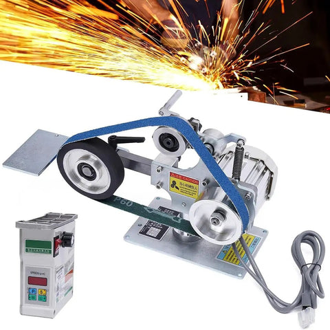 Premium Quality Heavy Duty 1 By 30 Inch Belt Sander Bench Grinder with blue sanding belt, metal frame, and speed control.