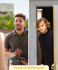 Person approaching a door with no soliciting sign; another person answering, illustrating need for No Soliciting Sign For Home And Office.