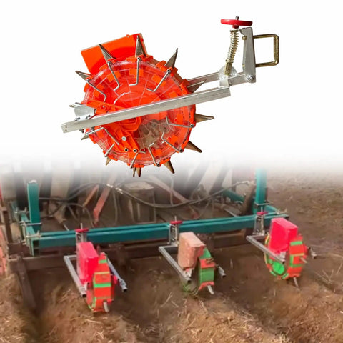 Heavy Duty Tractor Mounted Seed Drill With Eight Seed Wheels Adjustable Spacing And Depth 15Lb Hopper Garden Seeding Spreader