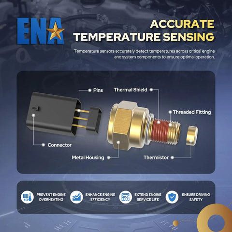 Rugged Cylinder Head Temperature Sensor For Ford F150 Super Duty Explorer Replaces TS653, showing metal housing and connectors.