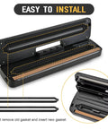 Front view of a black vacuum sealer with replacement foam saver rubber gaskets (6-pack) for GERYON E2900/E2901.