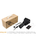 K70 LED Flashlight With CREE XHP35 HI LED, 2600 Lumens, 1300 Meter Throw, packaging contents including accessories and box