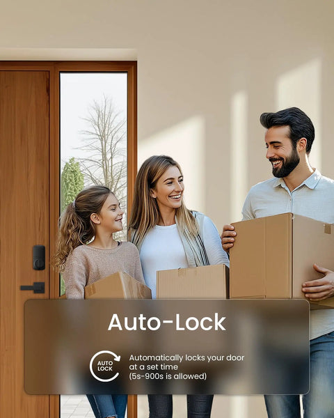 Family at door with Smart Door Lock B200 With Keyless Entry, Fingerprint Scanner, Touchscreen Keypad, App Control for Front Door