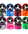 Twister Swirl Quad Indoor Roller Skate Wheels 62mm By 42mm 96A Hard Set Of 8 in various psychedelic color swirls for speed skating