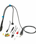 Two SQ200 And Four SQ10 Handsfree Probes Kit For PCB Testing And Soldering, with cables and various probe attachments displayed.