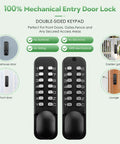 Mechanical Keyless Entry Door Lock With Double Sided Keypad And Lever Handle For Front Gate Auto Locking Interior Exterior Push Button Code Matte Black No Battery Required