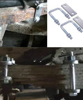 Leaf Spring Clamp Kit For 2.5 Inch Wide Springs Locks Leaf Springs Tight For Stabilization And Smoother Towing Improves Axle Torque Control On Trucks Trailers RVs Heavy Duty Pack Of 2 installation and components.