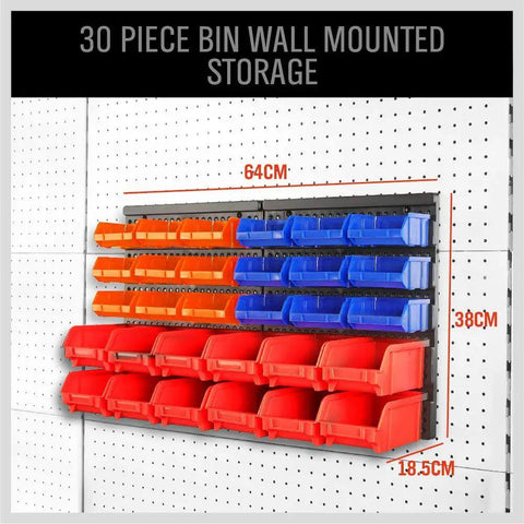 30 Bin Wall Mounted Storage Rack System For Heavy Duty Garage Organization With Pegboard Panels For Holding Screws Nuts Bolts Beads