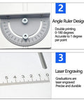 Top Shelf Aluminum Router Table Insert Plate Featuring Dead Simple T Slot Rails For Quick Miniature Table Saw Panel Mounting And Zero Hassle Woodworking Bench Upgrades In Silver Medium angle ruler design with precise laser engraving for accurate 0-180 degree measurements.