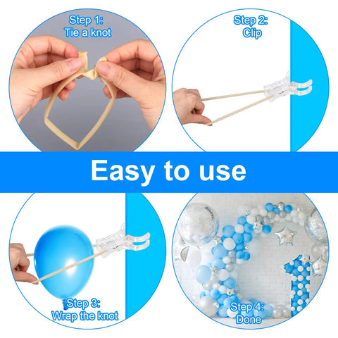 Awesome 10Pc Balloon Arch Clips With 100pcs Clear Party Balloons Heavy Duty Transparent Spring Clamps Durable Tying Ties Stand Strip Kit For Birthday Wedding Decoration Crafts DIY Bash Setup, easy use steps