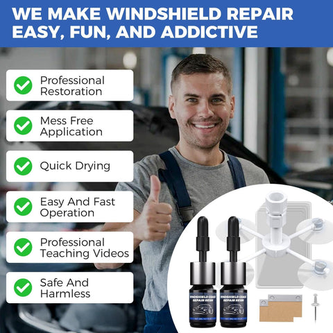 Windshield Chip Repair Kit 2 Pack With Fast Cure Resin For Bulls Eye Cracks And Star Shape Glass Fix Quick And Easy Tool