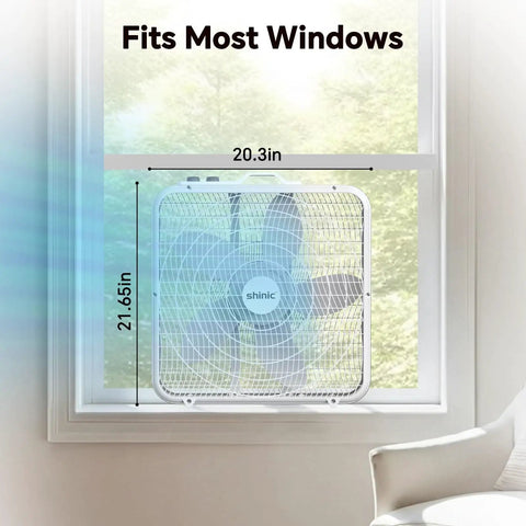 20 Inch Box Fan With Thermostat Auto Temperature Control 3 Speed Metal Frame Window Box Fan With Carry Handle And Non Slip Feet Chill Quiet Cooling For Bedroom Garage Office Basement Dorms installed in window