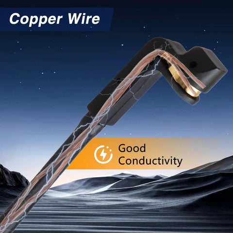 Front disc brake wear sensor cable with exposed copper wires and black plastic housing