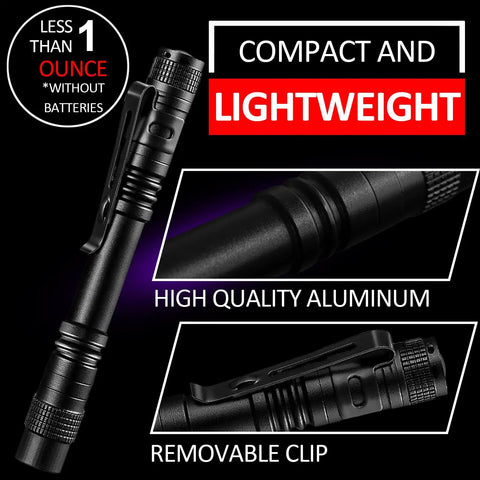 Ten Pack UV Black Light Flashlights 395nm Mini Pen Light With Clip showing compact aluminum design and removable clip